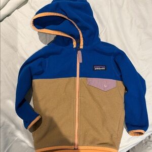 Patagonia Kids' Blue and Tan Hooded Fleece Jacket